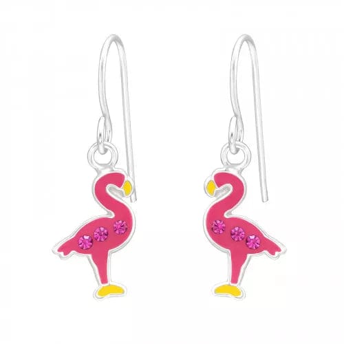 Kids Silver Flamingo Earrings with Crystal and Epoxy