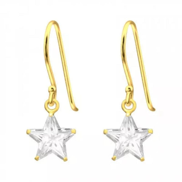Silver Gold Star Earrings with Cubic Zirconia