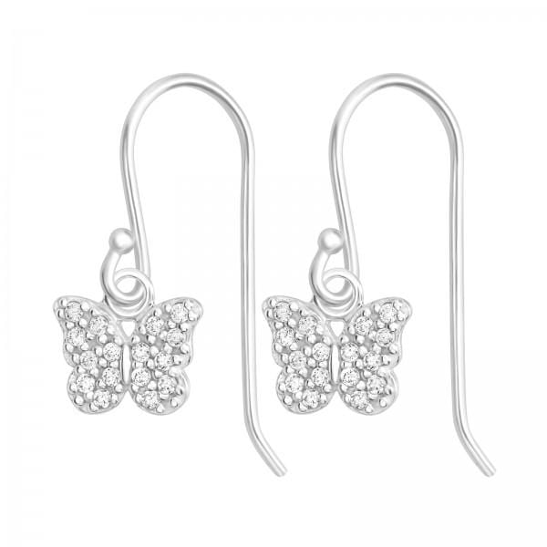 Silver And Crystal Butterfly Earrings