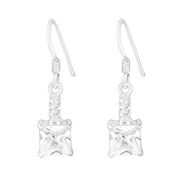 Silver Square CZ Crystal Earrings