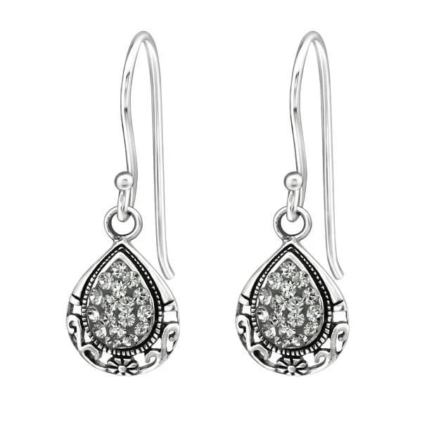 Silver Black Diamond Pear Earrings With Swarovski Crystal