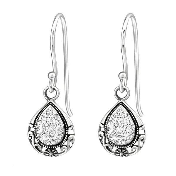 Silver Crystal Pear Earrings With Swarovski Crystal