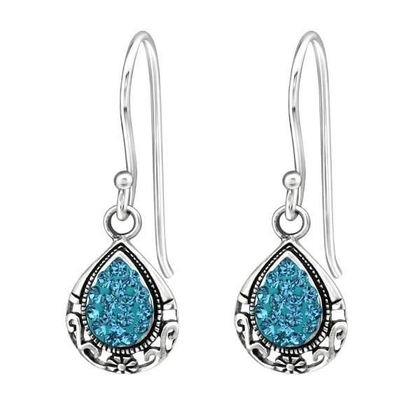 Silver Indicolite Pear Earrings With Swarovski Crystal