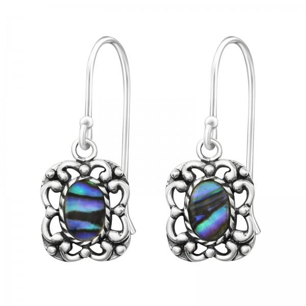 Silver Antique Abalone Stone Earrings