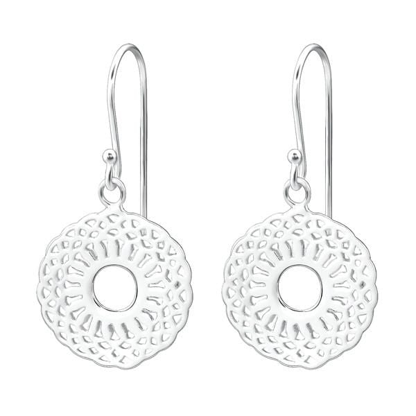 Silver Patterned Circle Earrings