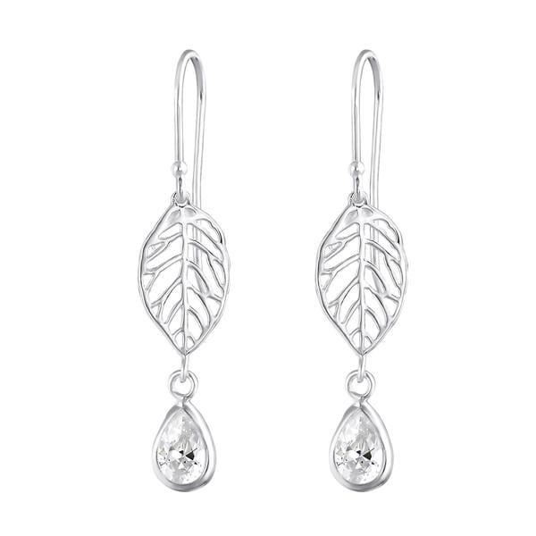 Silver Leaf  Hanging Drop Earrings