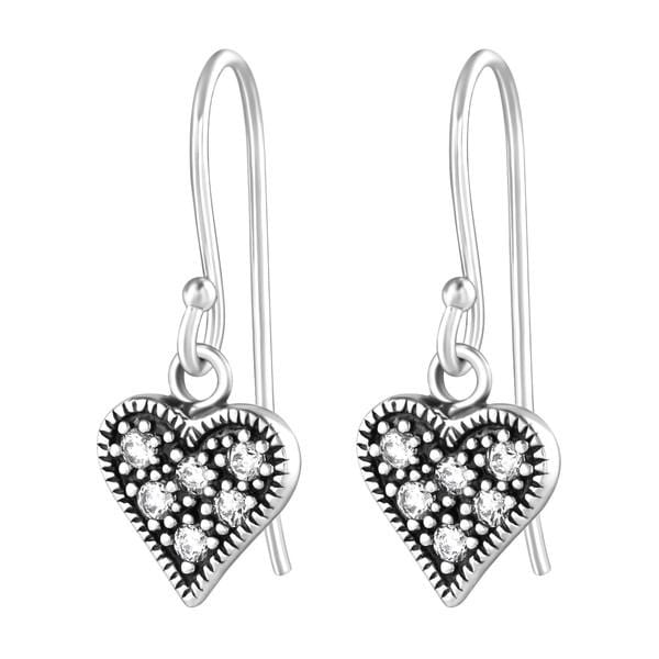 Silver Heart Earrings with Cubic Zirconia