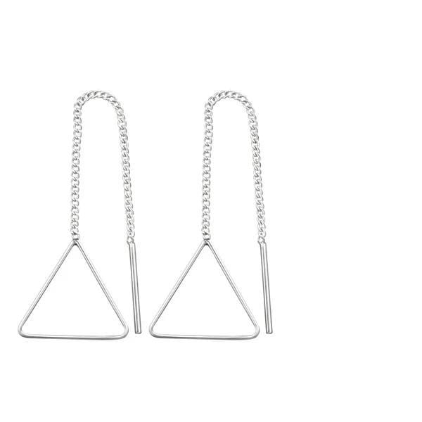 Silver Thread Through Triangle Earrings