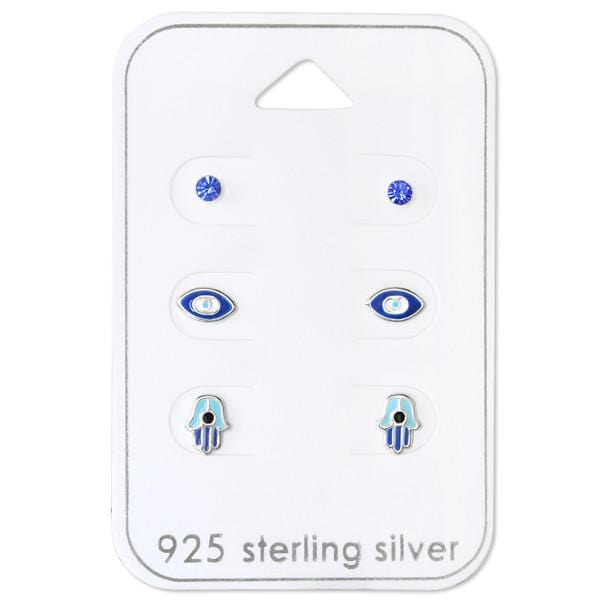  Blue Silver Earrings Set for Kids
