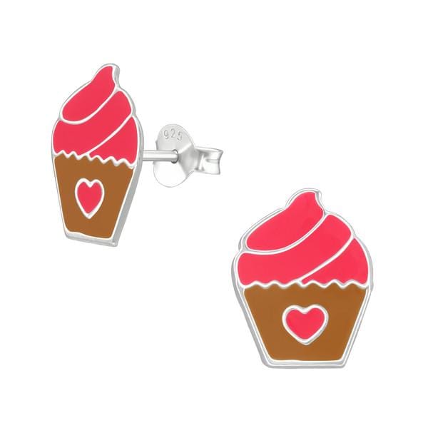 Kids Silver Cupcake Stud Earrings