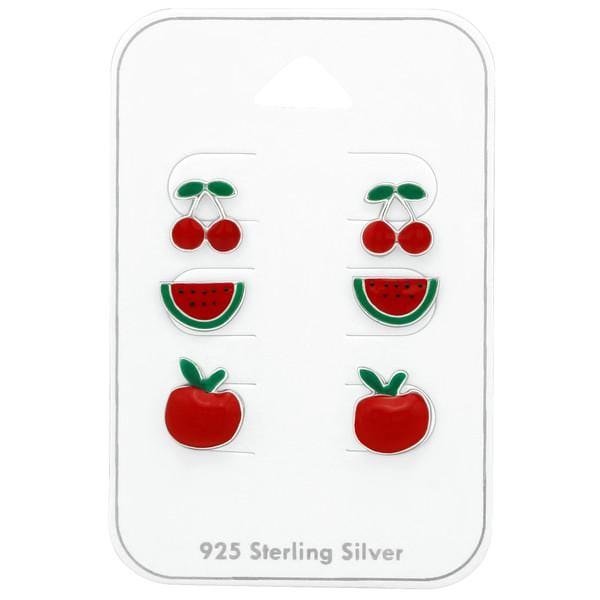 Silver Fruit  Earrings Set for Girls