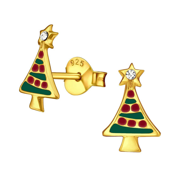 kids Gold Christmas Tree Stud Earrings