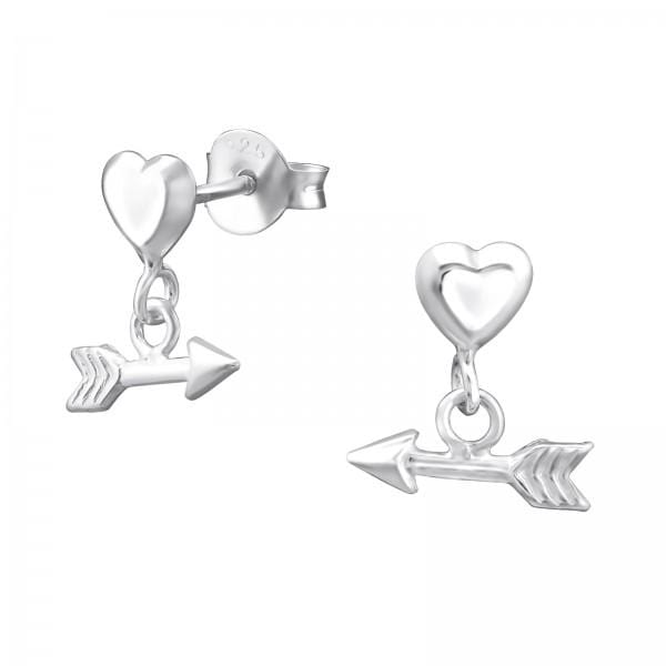 Silver Heart Hanging Arrow Stud Earrings