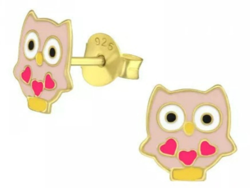 Children Silver Gold Owl Earrings 