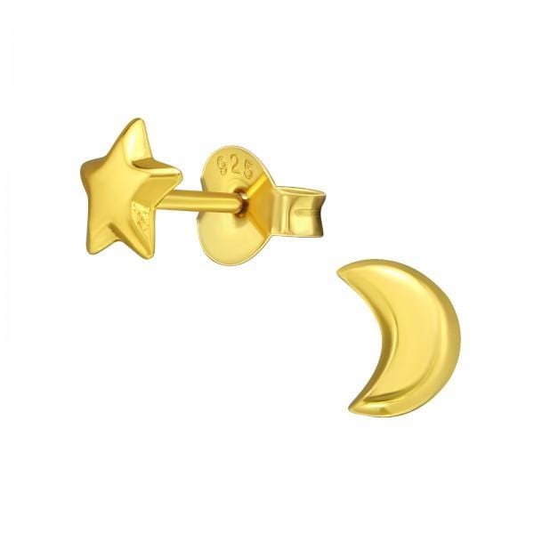 Gold Star and Moon Stud Earrings