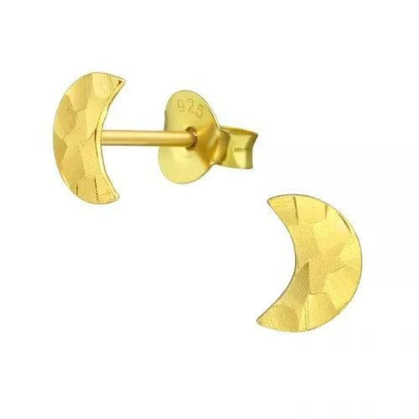Silver Gold Plated Moon Stud Earrings