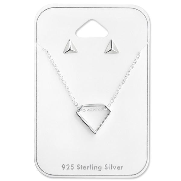 Silver Geometric Necklace Jewellery  Set
