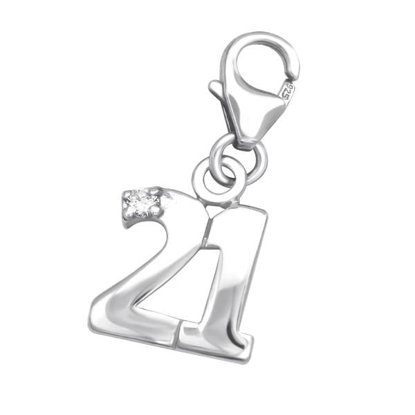 Silver Cubic Zirconia "21" Clip on Charm