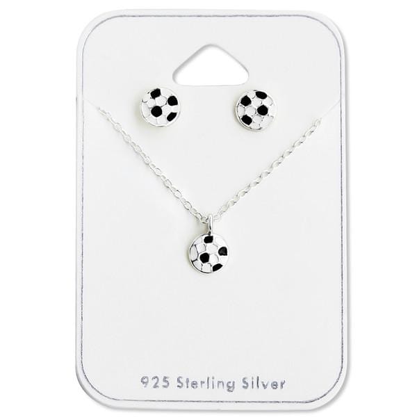 Kids Silver Football Necklace and Earrings Set