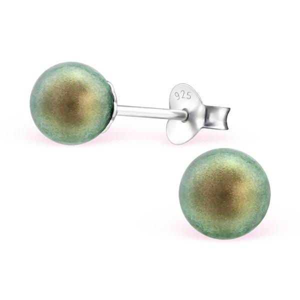 Silver Round Iridescent Green Stud Earrings With Swarovski Crystal