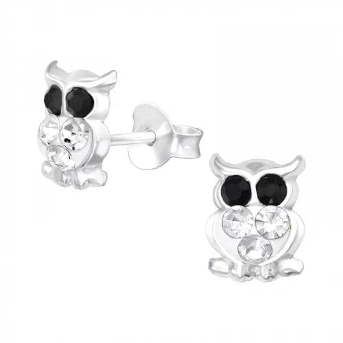 Kids Silver Owl Stud Earrings with Crystal