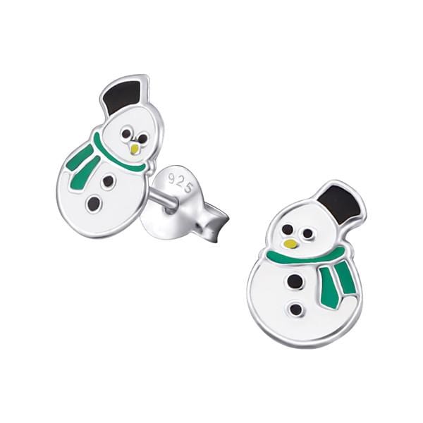 Children's Silver Snowman Ear Studs with Epoxy