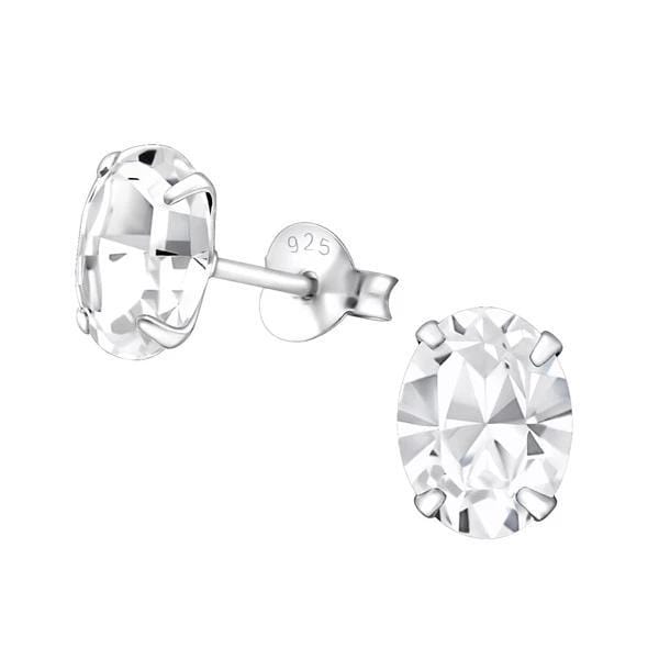 Silver Oval Stud Earrings With Swarovski Crystal