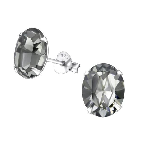 Silver Black Diamond Oval Stud Earrings with Swarovski Crystal