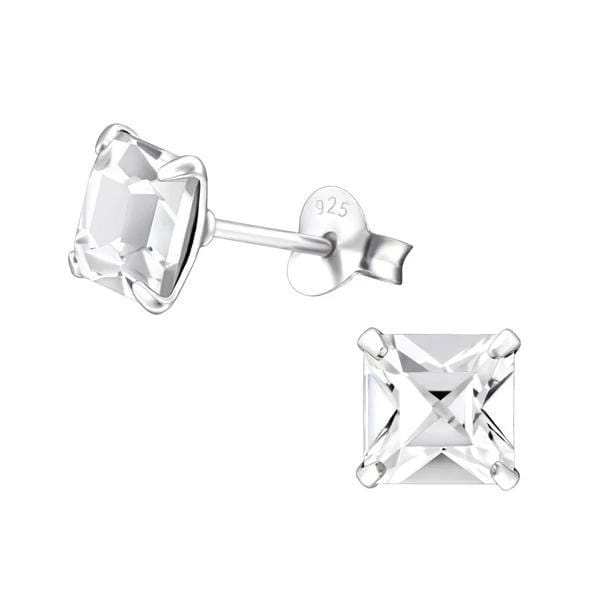 Silver Square La Crystal Stud earrings with Swarovski Crystal