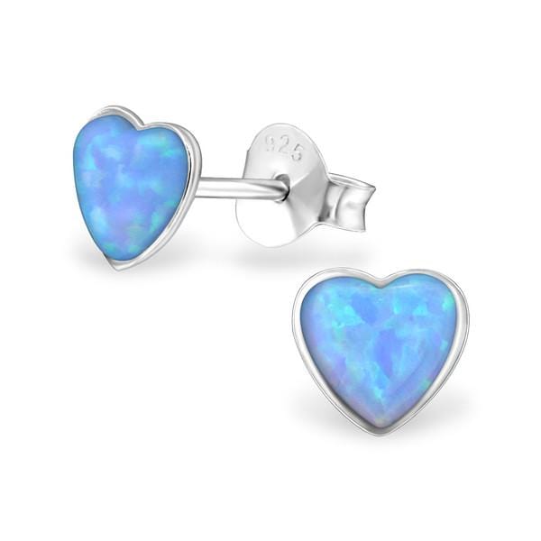 Sterling Silver Heart Opal Ear Studs Azure