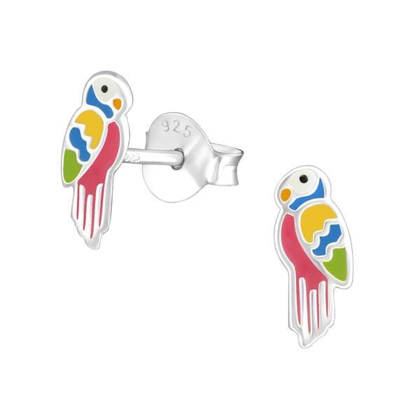 Kids Silver Cockatoo  Parrot Stud Earrings
