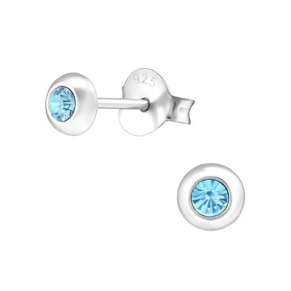 Silver Aquamarine Round Stud Earrings With Swarovski Crystal