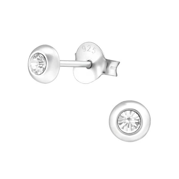 Silver Crystal Round Stud Earrings With Swarovski Crystal