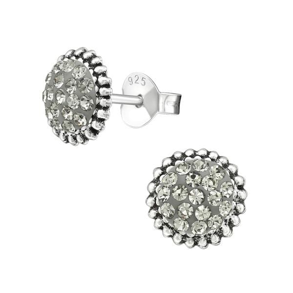 Silver Black Diamond Round Stud Earrings