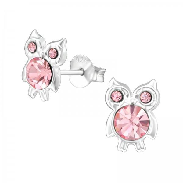 Kids Silver Crystal Owl Stud Earrings