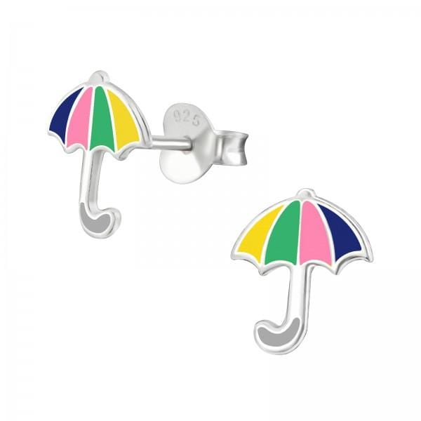 Kids Silver Umbrella Stud Earrings