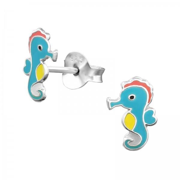 Kids Silver Seahorse Stud Earrings
