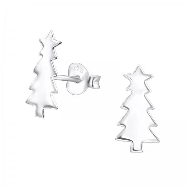 Silver Christmas Tree Ear Studs