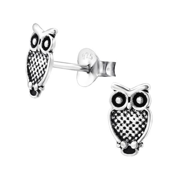  Silver sparkling pair Owl Stud Earrings