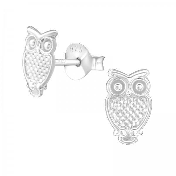 Silver Plain Owl Stud Earrings