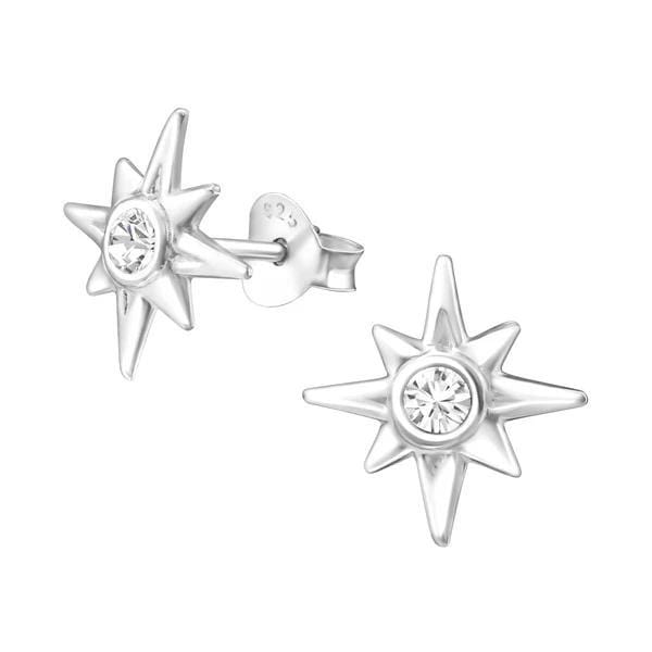 Silver Ishtar Star Stud Earrings With Swarovski Crystal