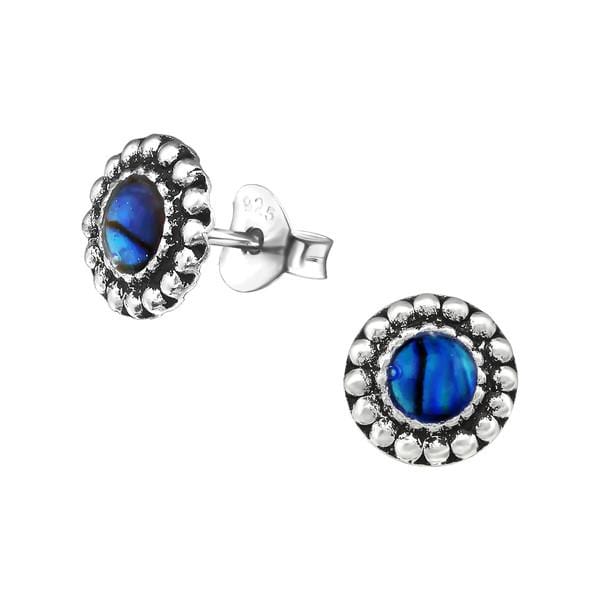 Silver Blue Round Stud Earrings