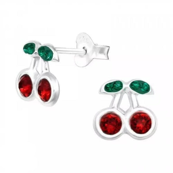 Children's Silver Genuine European Crystals Cherry Stud Earrings