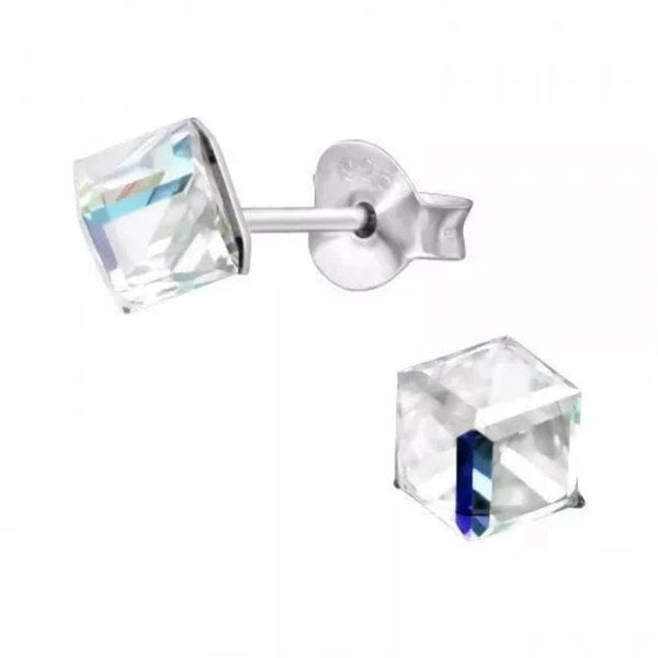 Silver Cube Stud Earrings for Women