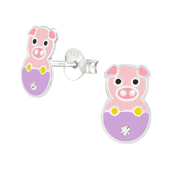 Kids Silver Pig Stud Earrings