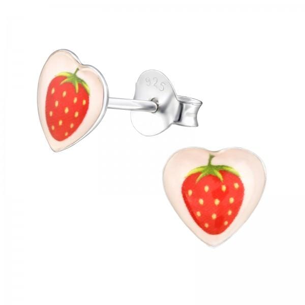 Kids Silver I Love Strawberry Stud Earrings