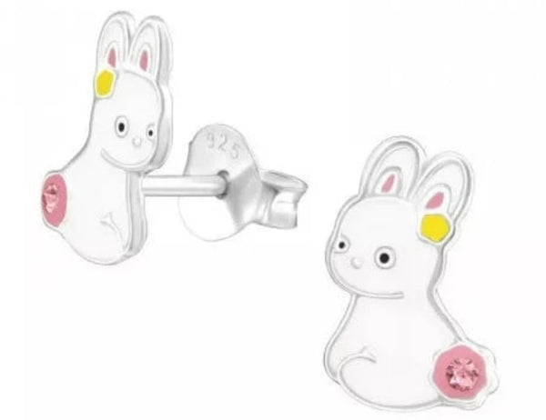 Kids Silver Rabbit Stud Earrings for Girls