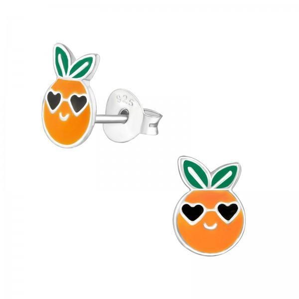 Kids Silver Orange Stud Earrings