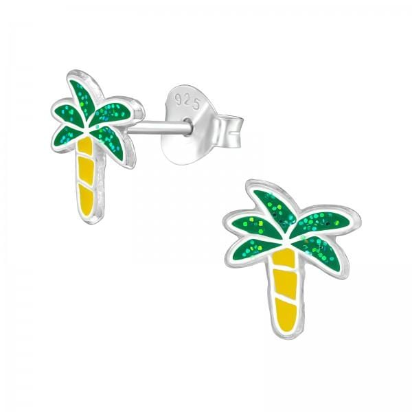 Kids Silver Coconut Tree Stud Earrings