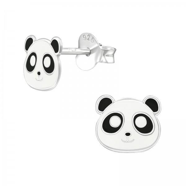 Kids Silver Panda Stud Earrings